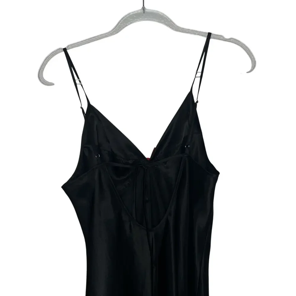 MIA-MIA Slip Dress Lingerie Nightdress Rosette Bow Satin Black Red Womens Size M